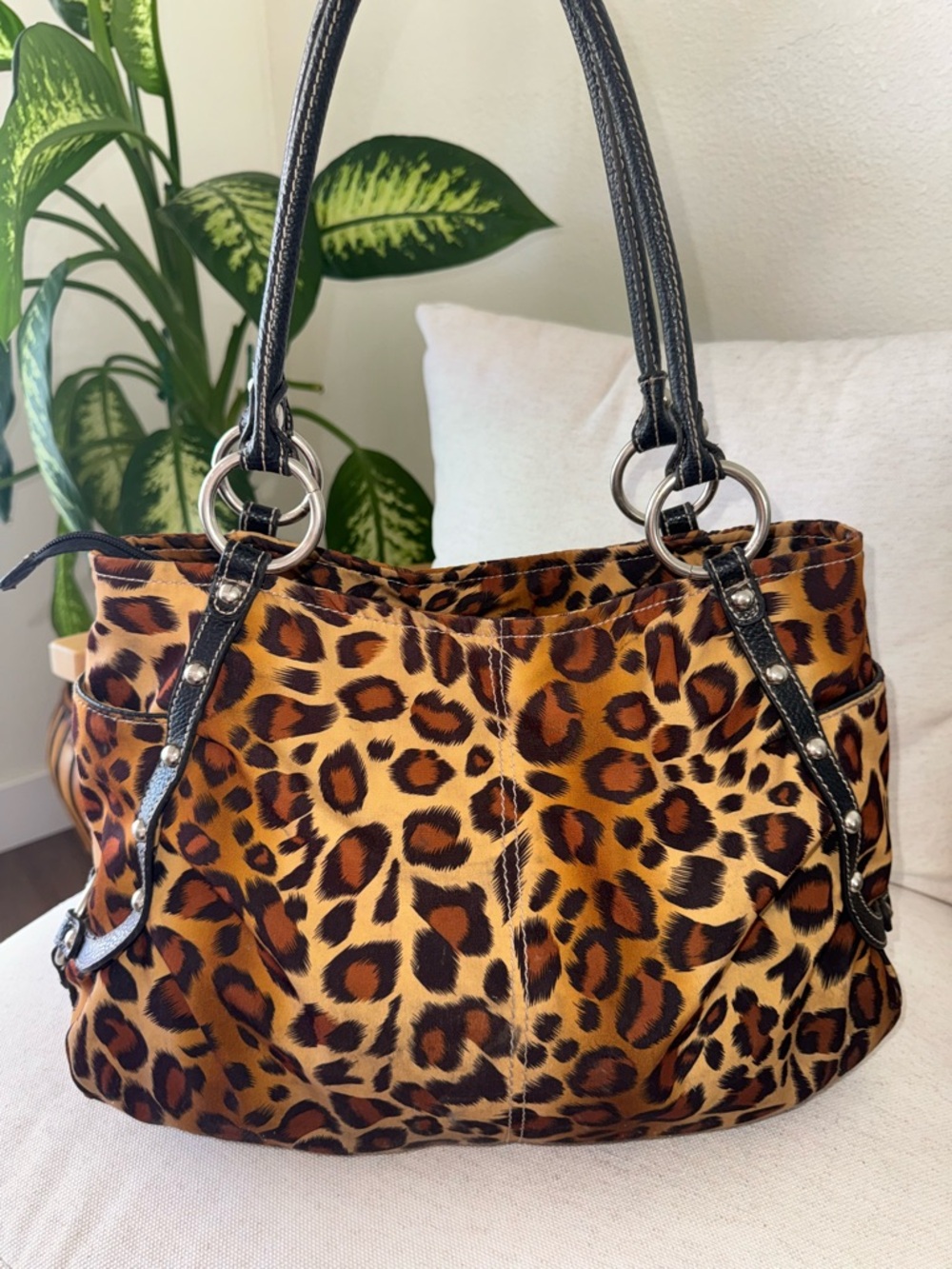 Y2K Kathy Van Zeeland Leopard Cheetah Print Women’s Tote Shoulder Bag Purse READ